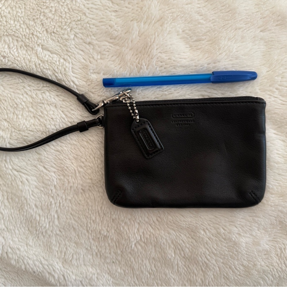Coach Black Leather Pouch with Strap